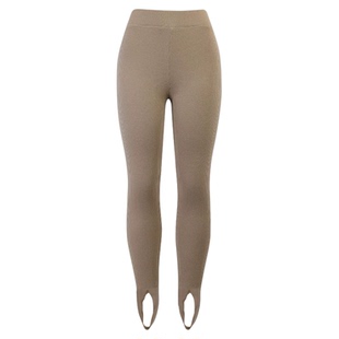 Women's solid color pit strip leggings女士纯色针织坑条踩脚裤