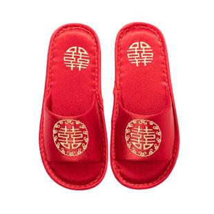 结婚拖鞋喜庆红色一对囍字新婚室内婚庆夏季棉麻凉拖双喜四季陪嫁