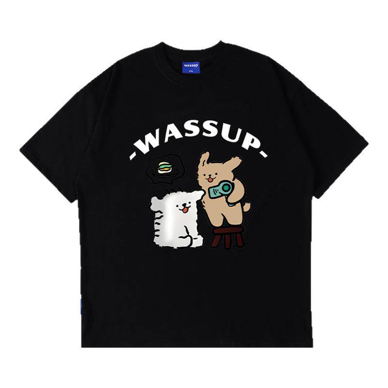WASSUP卡通小狗潮牌短袖T恤男