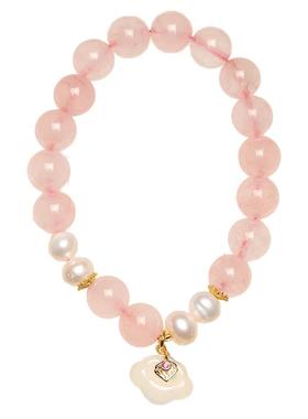 暖言天然粉水晶手链女如意锁转运招桃花淡水珍珠粉色水晶手串珠宝