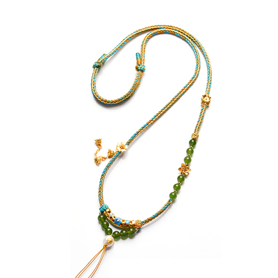 高密精编珐琅沙金珍珠雕花吊坠绳