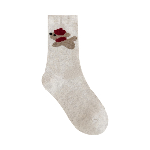 Himade秋冬季加绒加厚围脖狗狗中筒袜子女卡其燕麦色保暖厚实长袜