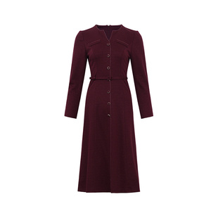 黛玛诗正式场合长袖连衣裙女春新款V领红色裙子端庄优雅宴会礼服