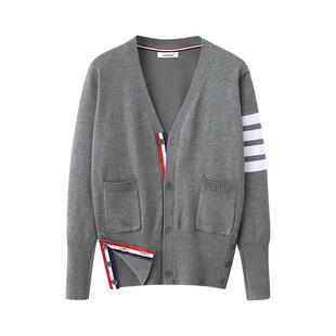 王心凌同款春秋新款情侣针织衫男女宽松白色开衫外套毛衣条纹上衣