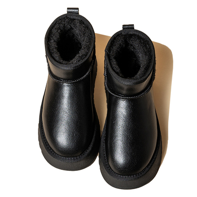 snowelf黑色厚底雪地靴防水棉鞋