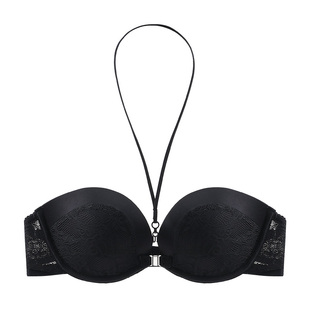 隐形性感文胸挂脖前扣防滑无肩带内衣女聚拢小胸显大加厚新款胸罩