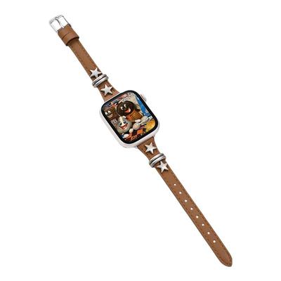 适用iwatch星星朋克铆钉真皮表带