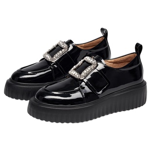 有钱钻蹀愫25秋冬新方钻增高5.5魔术贴乐福漆皮小皮鞋TA65521-12