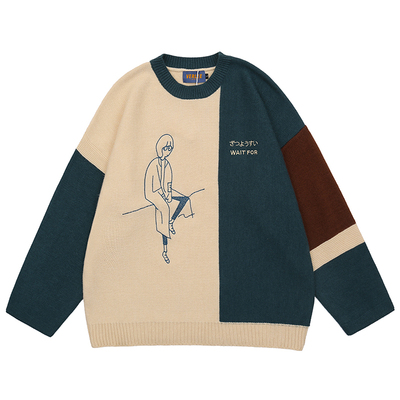 针织圆领条纹刺绣百搭ins毛衣