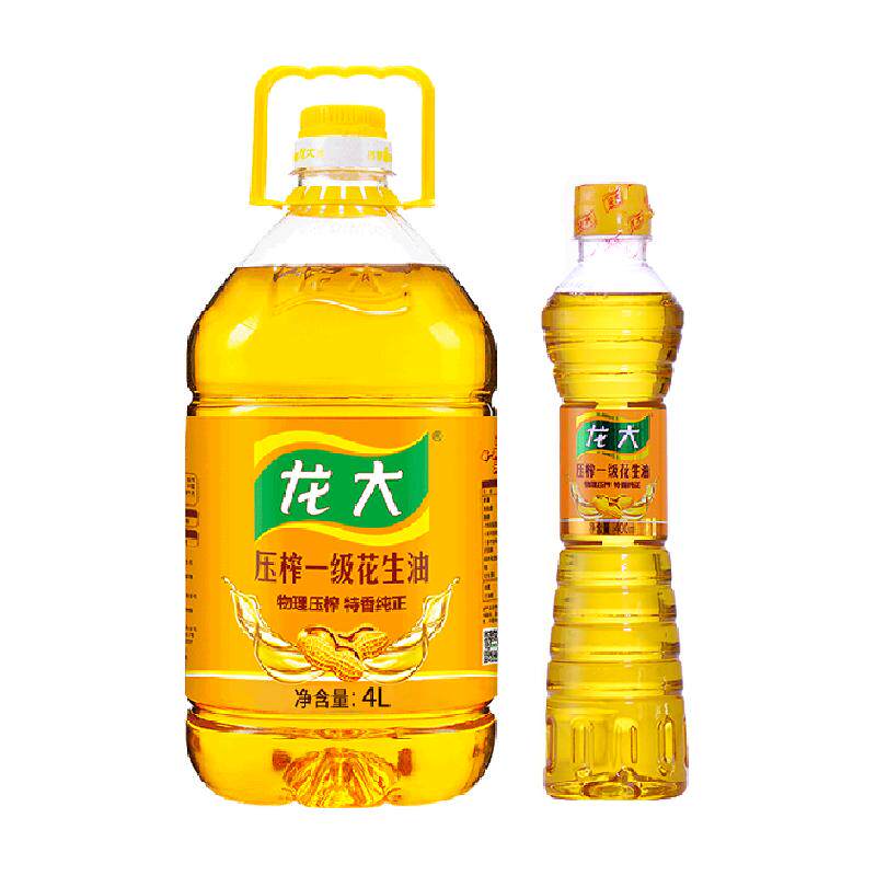 龙大压榨一级花生油4L物理压榨浓香型当季新油特香纯正家用食用油