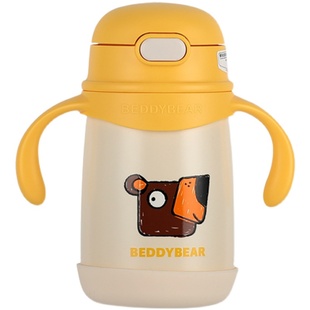 杯具熊奇趣保温杯吸管杯学饮杯把手柄背带幼儿园400ml可爱奥特曼