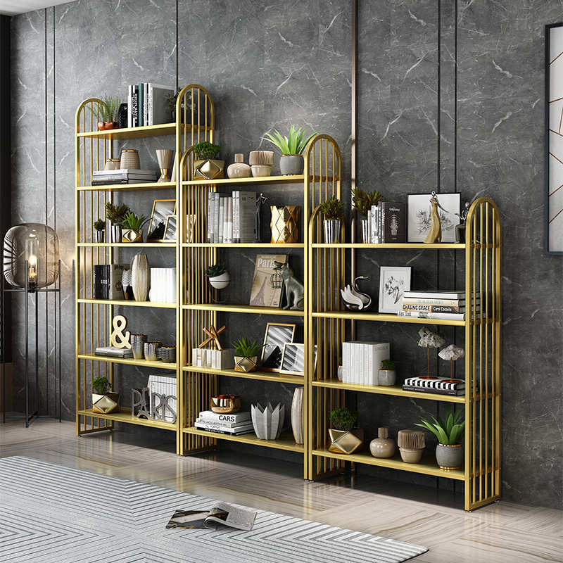 轻奢铁艺书架家用儿童客厅置物架简约落地办公室收纳架创意展示架