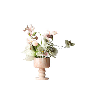 法式艺术大理石高脚花瓶插花架空层样板房女孩房粉色花艺花器摆件