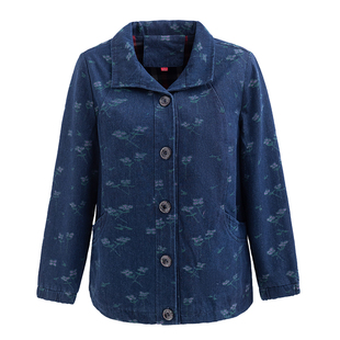 妈妈春秋纯棉外套洋气新款中老年秋装短款风衣60岁中年女牛仔上衣