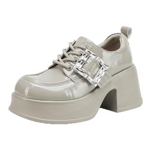 星期六水钻真皮厚底乐福鞋女2025秋季新款小个子增高小皮鞋单鞋子