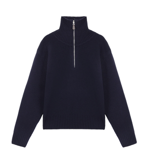 Maven Lin 静雅叠穿 1OO羊毛半拉链毛衣宽松显瘦高领针织衫上衣