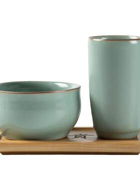 闻香杯天青汝窑功夫茶具杯子杯垫套装陶瓷茶艺师考试茶杯