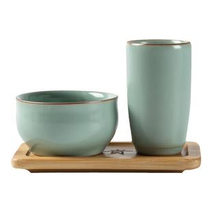 闻香杯天青汝窑功夫茶具杯子杯垫套装陶瓷茶艺师考试茶杯