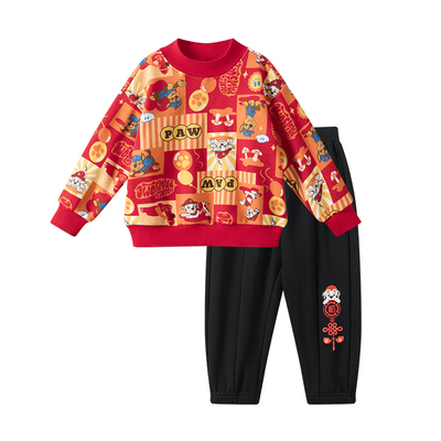 汪汪队新年服秋冬季男童加绒套装