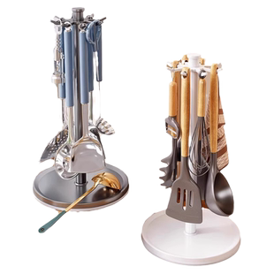 厨房旋转锅铲置物架勺子铲子挂架多功能台面收纳汤勺厨具沥水支架