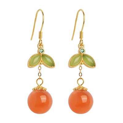 小银匠天然水红南红纯银樱桃耳环