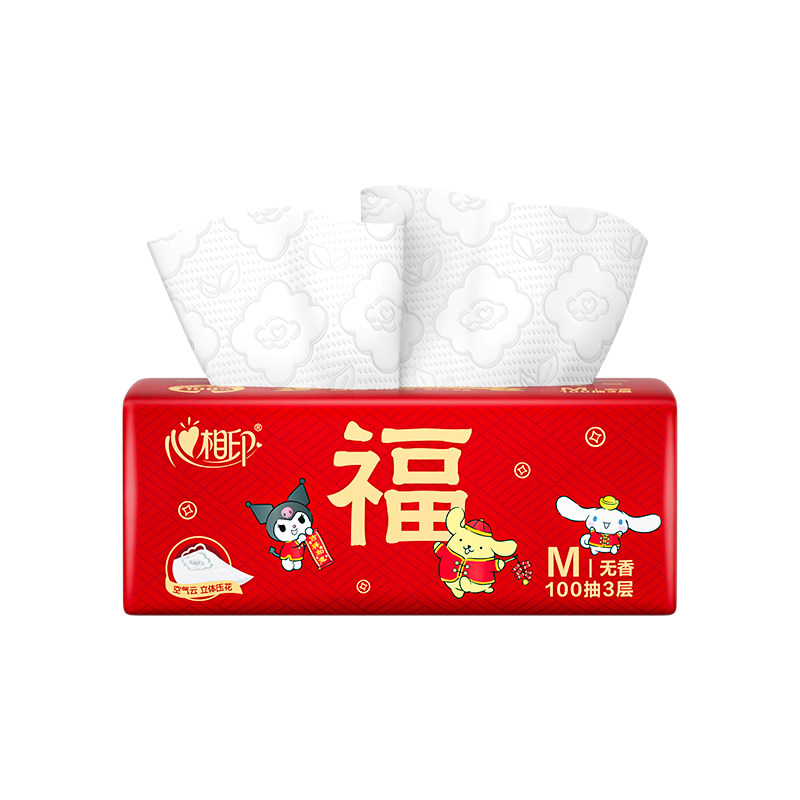 明星推荐心相印云感柔肤大红喜庆抽纸新春款餐巾纸无香大包卫生纸