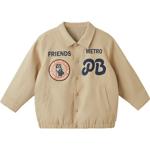 博睿恩儿童工装夹克外套2026春新款男女宝宝时尚复古防风梭织外套