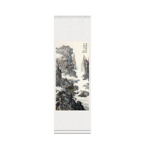 云山楼阁山水画国画宣纸丝绢画靠山图丝绸卷轴画仿古装饰画已装裱
