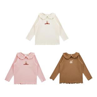 幼悠女童森系绣花打底衫2026春秋儿童俏皮可爱波浪密边休闲上衣潮