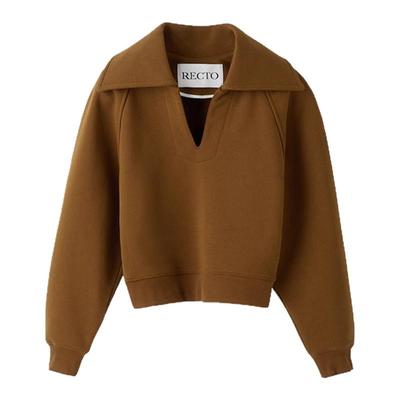 RECTO 秋冬新款女士纯色棉质大翻领刺绣长袖套头卫衣银泰百货