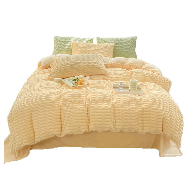 新款糖果色兔兔绒牛奶绒四件套