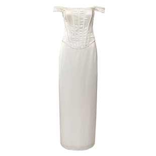 Middletone | 心动原则 假两件缎面鱼骨收腰连衣裙包裙露肩长裙子