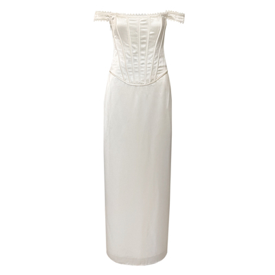 假两件缎面鱼骨收腰连衣裙