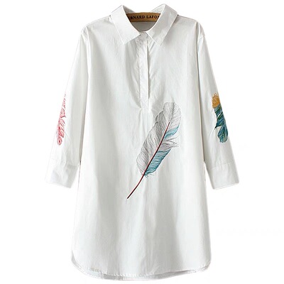 纯棉长袖白衬衫女2024春秋款妈妈装绣花衬衣刺绣文艺宽松大码上衣