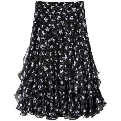 新品-BANANA BABY2026年春季新款雪纺碎花荷叶拼接飘逸感中长半裙