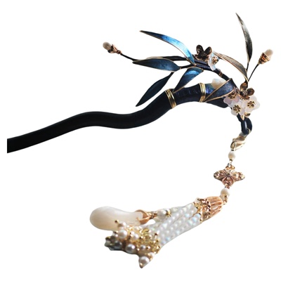 非遗绒花发簪流苏檀木盘发饰送礼