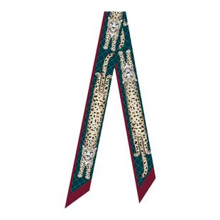 插画师手绘原创插画蓝红色雪豹可爱复古长款飘带长窄丝巾发带绑包