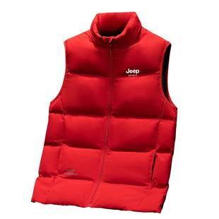 吉普JEEP红色羽绒马甲男冬季轻薄保暖宽松坎肩羽绒服立领休闲背心