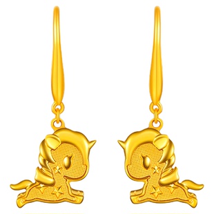金至尊IP联名款tokidoki黄金耳钩生肖小马耳坠独角兽耳饰生日礼物