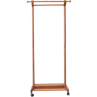 实木落地家用双杆式衣帽架简约现代挂衣架置物架卧室衣服架子衣架