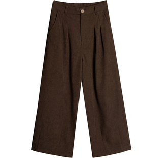 高腰阔腿九分裤女秋冬半松紧腰宽松挺阔气质复古灯芯绒条绒休闲裤