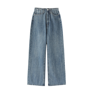 PAPERLLL高个子长裤秋复古做旧加长阔脚牛仔裤女拖地高腰直筒裤子