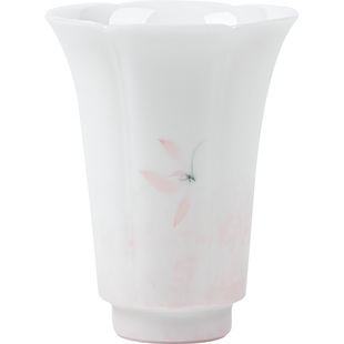 寻心手绘兰花茶杯陶瓷葵口竖纹杯主人杯闻香杯功夫茶具品茗杯单杯