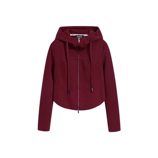 Desigual修身连帽弧形下摆紫红色女士外套