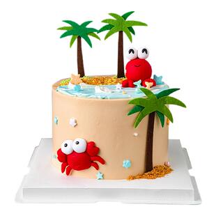 网红ins风巨蟹座蛋糕装饰摆件创意小螃蟹夏日海边椰子树烘焙插件