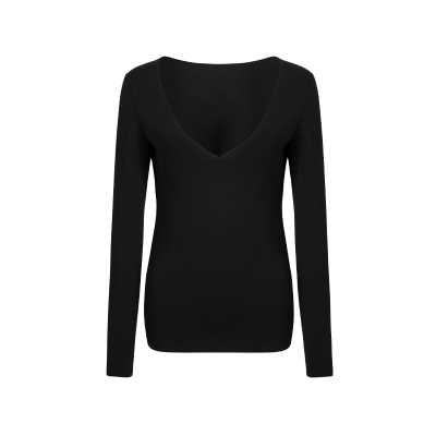基础款后构想黑色大V领T恤打底衫