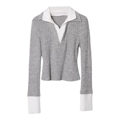 西町村屋纯欲拼接针织长袖小衫