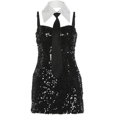 Anna同款亮片闪闪修身吊带连衣裙