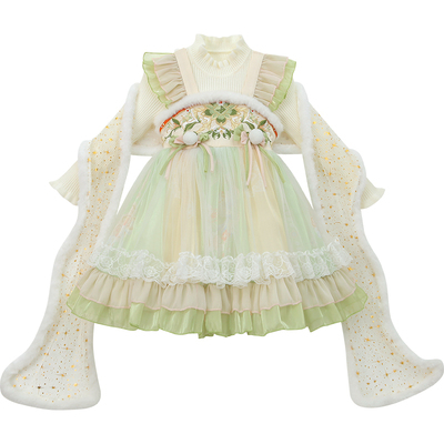 新中式针织拼接刺绣公主裙+披肩