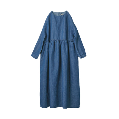 桑妮库拉/Sunny clouds 女式棉麻靛蓝染连衣裙